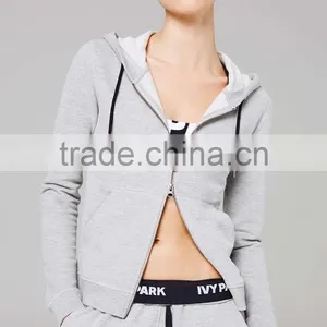 100% Cotton Plain Hoodie Plain Grey White Zip-Through Hoodie Wholesale Custom Made in China thumbnail-3