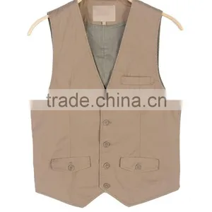 OEM Canvas Fabric Khaki Color Casual V Neck Vest Men Style thumbnail-1