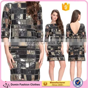 Open Back Club Lady Western Sexy Night Gold Sequin Dress Woman thumbnail-1