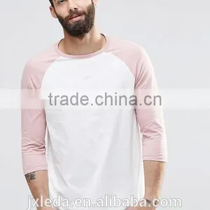 Men 100% Cotton Crew Neck Contrast Raglan 3/4 Sleeve T-shirt Wholesale Custom thumbnail-1