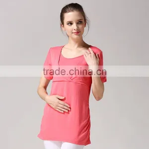 Wild Short Sleeve Maternity Clothes Solid Breastfeeding Clothing Athleisure Nursing T-shirts thumbnail-3
