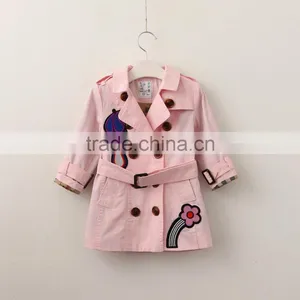Wholesale Children's Boutique Clothing Autumn New School Style Long Girls Coats Jackets Lapel Flower With Girl Windbreaker thumbnail-1