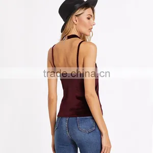 Velvet V-neck Top With Choker, Ladies Sexy Tank Top thumbnail-2