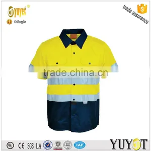 hi Vis Workwear Cotton Drill Work Safety Shirt With Reflective Tape thumbnail-1