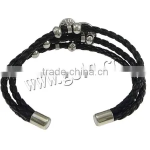 Bracelet Men Leather PU Bracelet With Stainless Steel Leather Bracelet Wholesale thumbnail-2