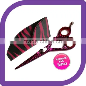 Professional Hairdressing Hair Scissors Shears 5.0" PINK ZEBRA WITH POUCH thumbnail-1