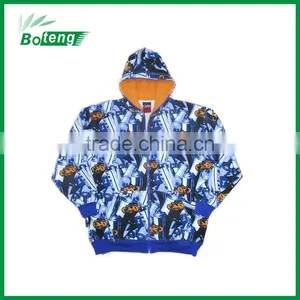 100% Poly Allover Print Fleece Hooded Top thumbnail-1