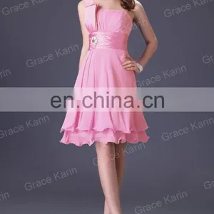 Hot Selling! Grace Karin Women's One Shoulder Knee Length Chiffon Bridesmaid Dresses CL4095 thumbnail-4
