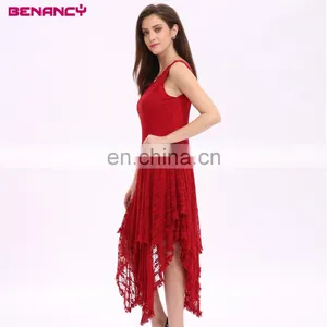 Fashion Hot Sale Red Elegant Tunic Women Lace Dress With Halter thumbnail-2