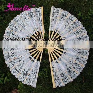 27cm Large Wedding Silver Lace Hand Fan With Embroidery thumbnail-1