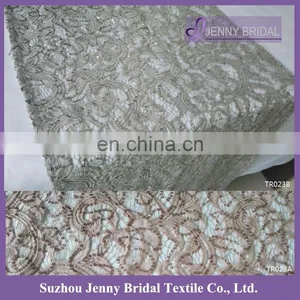 TR023B New Cheap Fancy Christmass Lace Fabric Embroidered Silver Grey Sequin Table Runner thumbnail-1