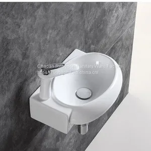 Factory Direct Suppliy Chinese Single Hole 18 Inch Luxury Corner Ceramic Bathroom Wall Hung Basin With Holder thumbnail-2