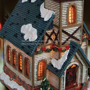 Christmas Church House With LED Lights 9L LED Musical Ski Scene With Polyresin Christmas House Decoration thumbnail-2