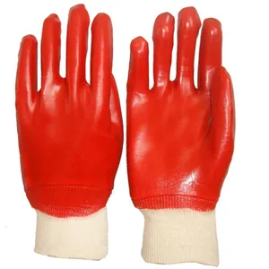 Oil and Chemical Resistant Industrial Heavy Duty Cotton Interlock Knitted Wrist Dipped PVC Coated Gloves thumbnail-1