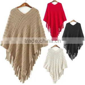 Hot Sale New Stylish Poncho Sweater Wholesale Cashmere Poncho,ladies Knit Poncho Sweater thumbnail-2