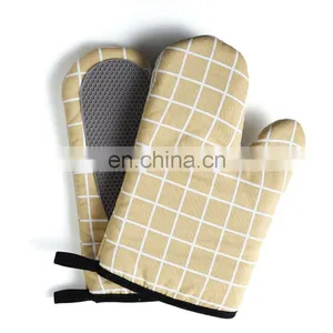 Heat Insulated Grid Pattern Microwave Oven Mitt With Silicone Non Slip Kitchen Gloves Oven Mitten Mitts For Baking Cooking thumbnail-4