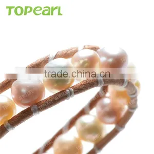 Topearl Jewelry Potato Shape White and Purple Freshwater Pearl Bracelet Woven Leather Wrap Bangles Bracelets for Women CLL157 thumbnail-3