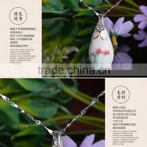 Enamel Famille Rose Porcelain Glazed Ceramic Rain Drop Pendant Necklace thumbnail-4