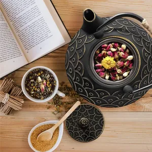 Chinese Classic Japanese Water Brewing Tea Pot Home Health Black 800ml Fish Scale Cast Iron Teapot With Filter thumbnail-5