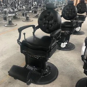 Hot Sale New Classic Barber Chair and Barber Station Design Heavy Duty Antique Style Barber Chair With Bronze Rivets thumbnail-3