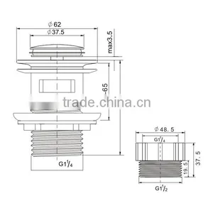 Best Selling Watermark (K801) Basin Waste Fitting Pop Up With Overflow Chrome Plated thumbnail-2