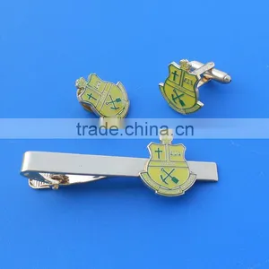 Gift Set Your Own Customized Logo Gold Silver Finished Necktie Clip Tie Pin Cufflinks thumbnail-2