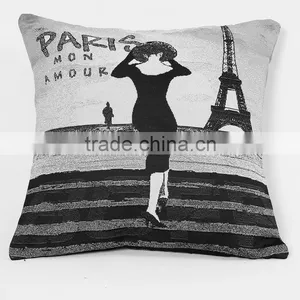 2016 Hotsale 100% Cotton Wholesale Printed Portrait Cushion, Black and White Jacquard Cushion thumbnail-2