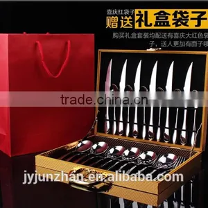 24pcs Spoon Fork Knife Sets With Plain Handle and Wooden Box Packing thumbnail-5