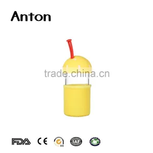 10oz Custom LOGO Colorful Glass Water Bottle With Mushroom Shape Lid Glass Sports Bottle With Silicon Sleeve thumbnail-1