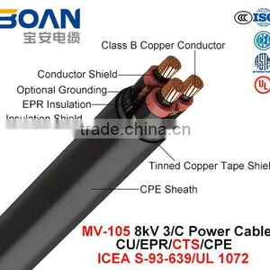 Mv-105 Power Cable 8Kv 3/C Cu/Epr/Cts/CPE ICEA S-93-639/NEMA WC71/UL 1072 thumbnail-1