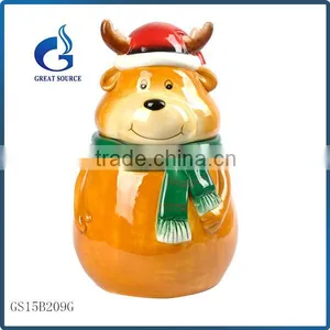 Direct Factory Ceramic Christmas Reindeer Cookie Jars With Lid thumbnail-2