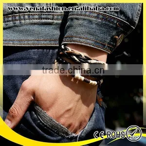 Wood Bead Custom Leather Braided Bracelet, Leather Beaded Wrap Bracelets Quality Choice thumbnail-4