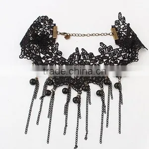 Black Lace Handmade Chain Tassel Choker Goth Victorian Vampire Necklace Pendant thumbnail-2