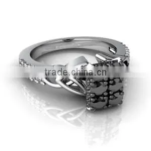 Certified 0.47 Ct Natural Black & White Diamond 14k Solid Gold Wedding Ring thumbnail-1
