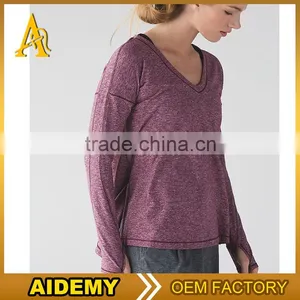 2016 Plain Design Pink Color v Neck Sports Training Tshirts Women thumbnail-3