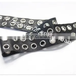 High Quality 3.3cm Width Black Leather Eyelet Trims for Shoes Wholesale thumbnail-3