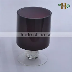 Handmade Colored Footed Glass Candle Holder, Stained Cylinder Shape Glass Vase on Foot thumbnail-2