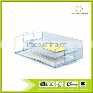 Silver 2 Layers Metal Mesh Portable Office Stackable Letter File Tray thumbnail-1