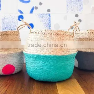 Handmade Vietnam Seagrass Basket With Pompom thumbnail-2