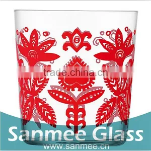 Machine Pressed Red Color Printed Glass Candleholder thumbnail-1