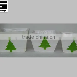 White Wash Square Indoor Wooden Flower Pot/planter thumbnail-1