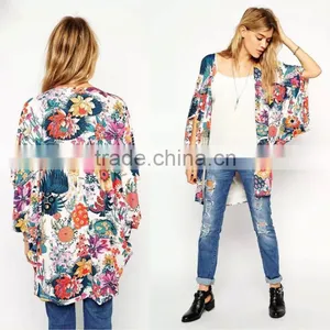 Wholesale Latest Fashion Women Floral Kimono Cardigan Chiffon Blouse Loose Quimono Flower Print Casual Cardigans thumbnail-1