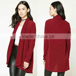 OEM High Quality Women Fashion Long Sleeve Plain Dyed Cotton Brushed Shawl Collar Cardigan Sweaters thumbnail-1