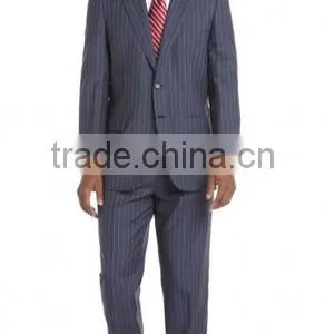 Blue And White Pinstriped Wool Two-Button Suit (SHT1109) thumbnail-1
