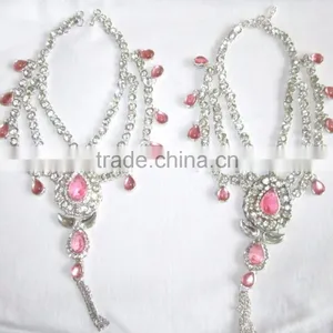 Silver Tone Pink Crystal Pearl Anklets Toe Ring Barefoot Sandal PAYAL thumbnail-1