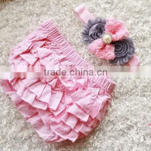 Full Ruffles Baby Underwear Boutique Clothing Solid Color Bloomers Match Headband thumbnail-4