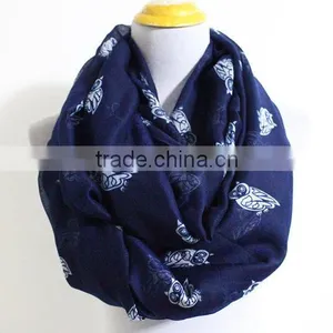 Navy Owl Infinity Scarf Chunky White Owl Scarf Gray and White Owl Print Infinity Scarf Loop Scarf thumbnail-1