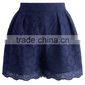 High Waist Cutout Crochet Lace Flowers Women Shorts/pants in Navy thumbnail-1
