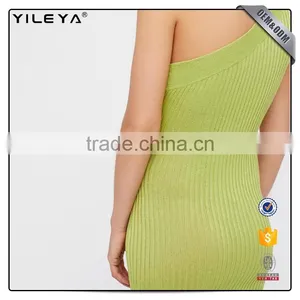 Yileya Manufacturer Full Services Offer Light Knit Green Bodycon Midi One Shoulder Dress thumbnail-3