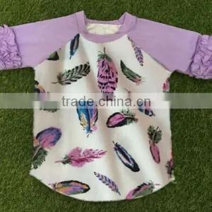 2016 Boutique Baby Clothing Feather Baby Frock Design Raglan Shirt 3/4 Sleeve Baby Girls Clothes thumbnail-1